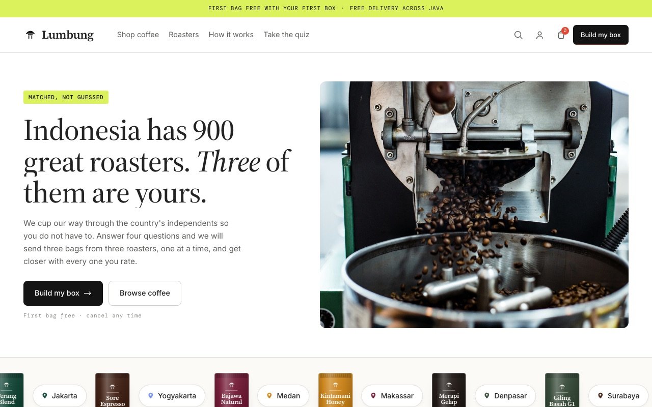 LUMBUNG, a coffee subscription with a quiz that matches you to three roasters
