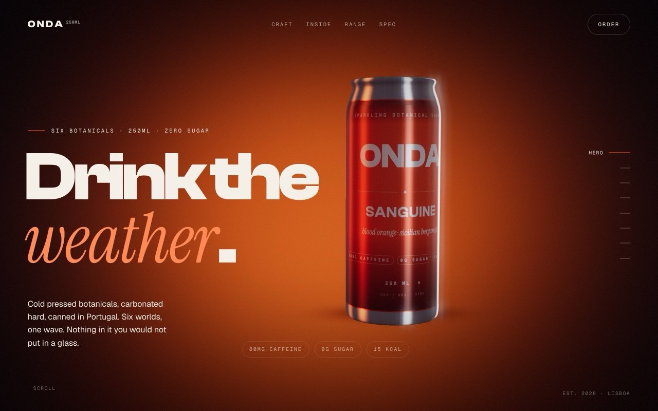 ONDA, a drinks brand website with a 3D can you scroll through